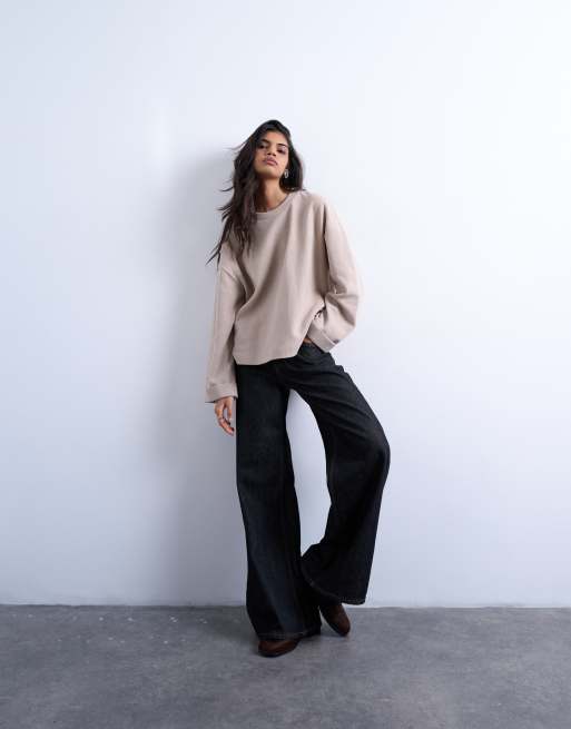 Topshop soft touch wide sleeves skater tee in taupe, 2 of 4