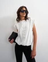 Topshop soft zip through structured shoulder top in white stripe