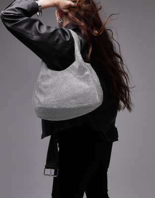 Topshop - Sohana - Verzierte Handtasche in Silber