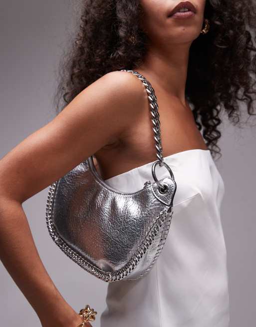 Topshop Sohara scoop shoulder bag with chain detail in silver, 2 of 4