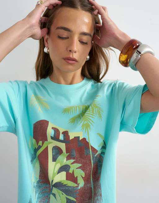 Topshop 'Sol De Sur' grafisk oversized T-shirt i lyseblå, 3 af 4