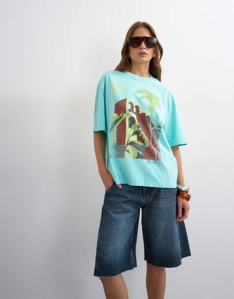Topshop 'Sol De Sur' graphic oversized T-shirt in lichtblauw - view 1