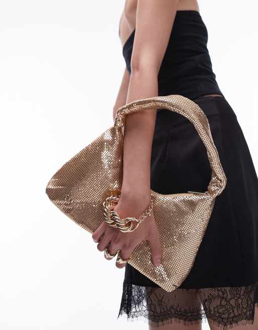 Topshop - Solana - Sac porté épaule souple effet cotte de maille - Doré, 3 de 4