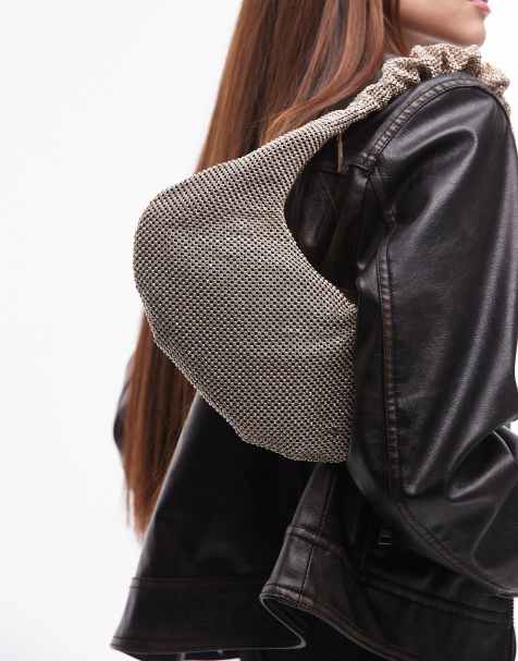 Topshop - Solane - Sac porté épaule à strass avec poignée froncée - Doré - view 1
