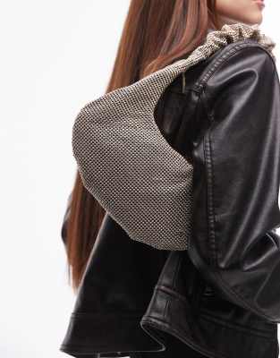 Topshop - Solane - Schultertasche in Gold mit Strasssteinen und gerafftem Henkel-Goldfarben