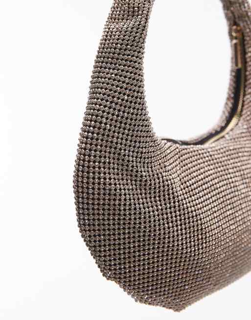 Topshop Solane Schultertasche in Gold mit Strasssteinen und gerafftem Henkel