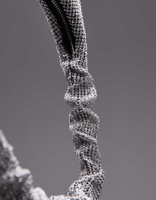Topshop – Solane – Schultertasche in Silber mit Strasssteinen und gerafftem Henkel, 4 von 4