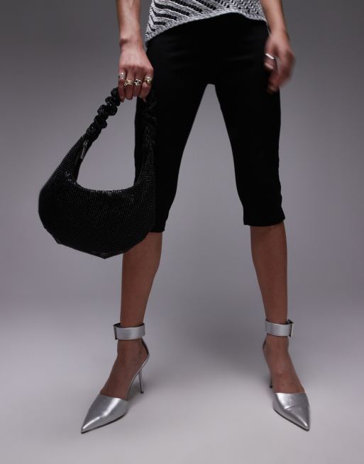 Topshop – Solane – Svart axelväska med strass och rynkat handtag