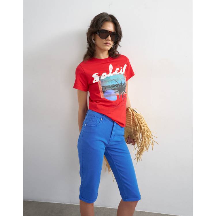 Topshop Soleil graphic boxy tee in red | ASOS