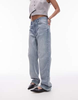 Topshop Cinched-back Jeans In Bleach-blue