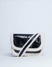 Topshop Solo borg trim shoulder bag in black & white