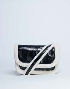 Solo borg trim shoulder bag in black & white