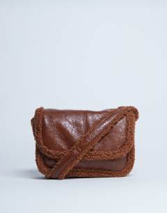 Solo borg trim shoulder bag in tan