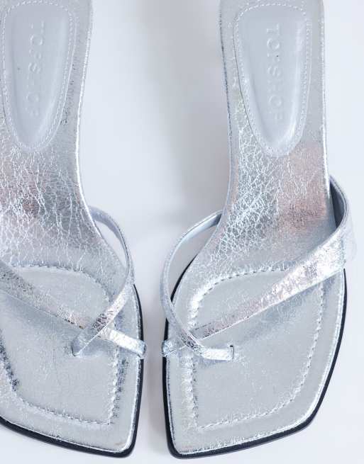 Topshop – Solo – Riemchen-Mules in Silber mit mittelhohem Absatz, 4 von 4