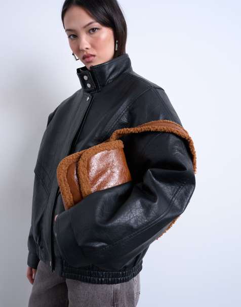 Topshop - Solo - Sac porté épaule avec bordures en imitation peau de mouton - Fauve - view 1