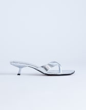 Topshop Solo strappy mule mid heel sandal in silver
