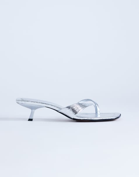 Topshop Solo strappy mule mid heel sandals in silver - view 1