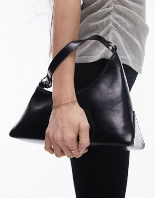 Topshop Sonia Asymmetric Shoulder Bag With Chain Detail In Black