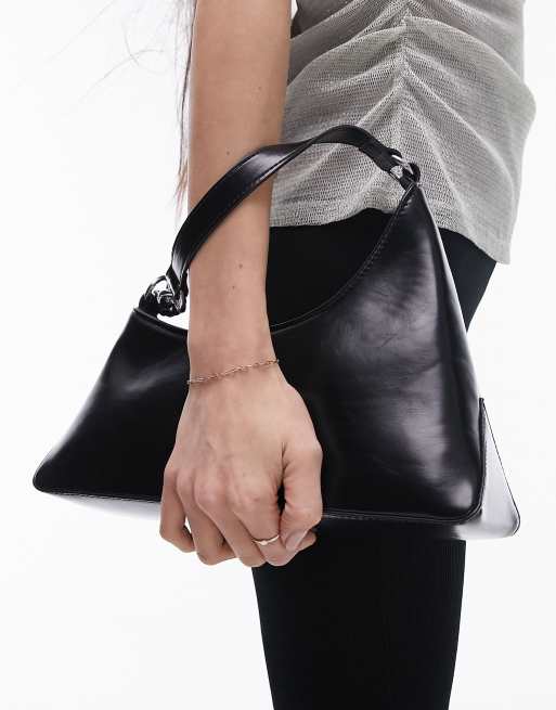 Topshop - Sonia - Borsa da spalla asimmetrica nera con catenina