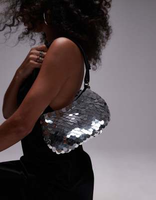 Sonia sequin shoulder bag in silver