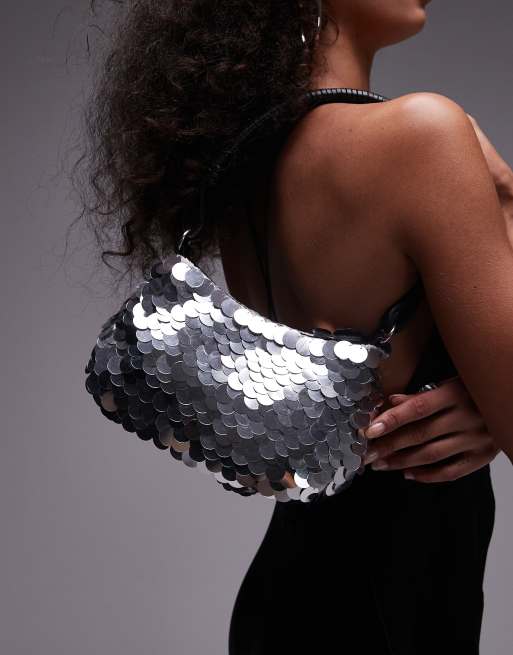 Topshop Sonia sequin shoulder bag in silver, 4 of 4