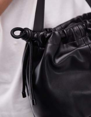 Topshop Sonny Drawstring Topline Shoulder Bag in Black