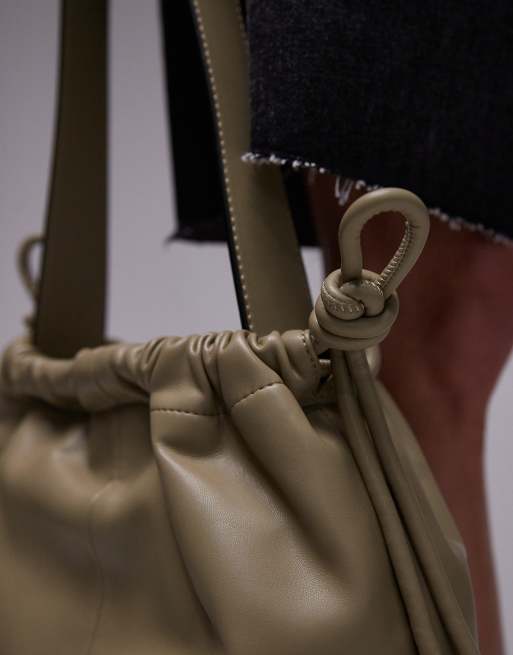 Topshop Sonny drawstring topline shoulder bag in sage