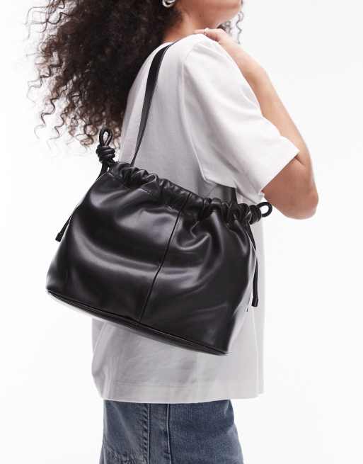 Topshop - Sonny - Sac porté épaule avec cordon de serrage sur le dessus - Noir