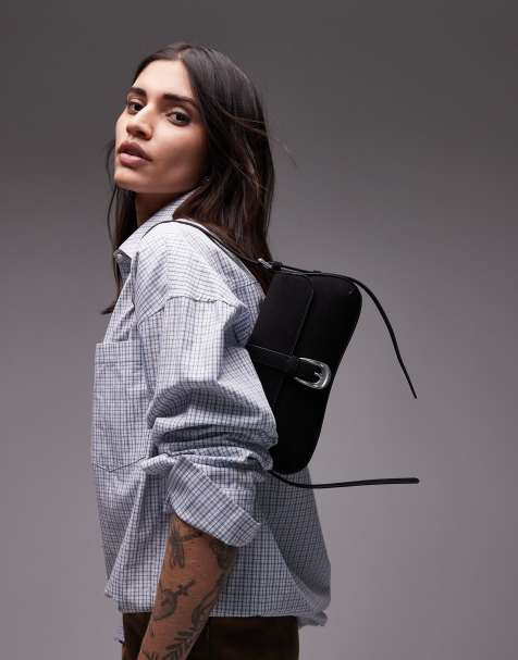 Topshop – Sophia – Czarna torebka na ramię z klamrą w kowbojskim stylu - view 1
