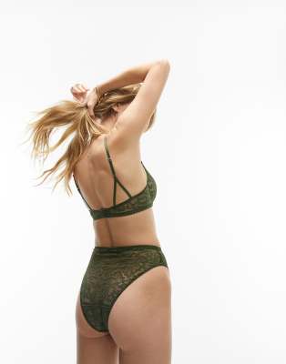 Topshop Sophia lace high waist brief in green