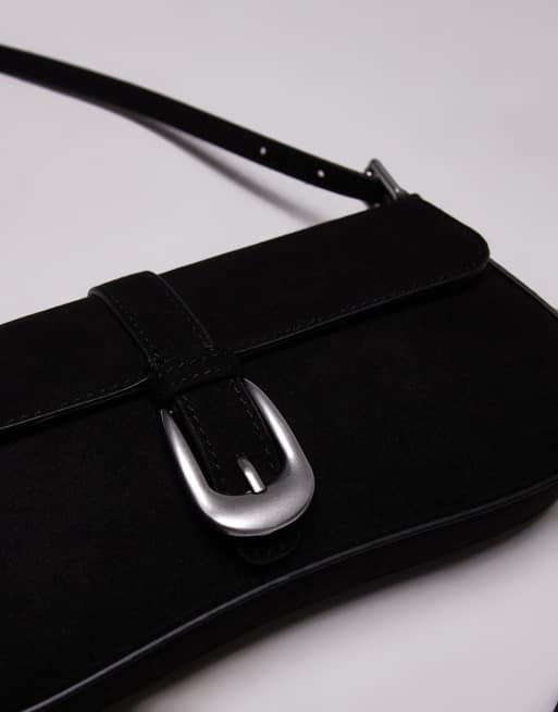 Topshop Sophia western buckle shoulder bag in black