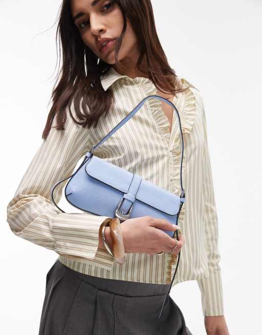 Topshop Sophia western buckle shoulder bag in light blue, 4 of 4