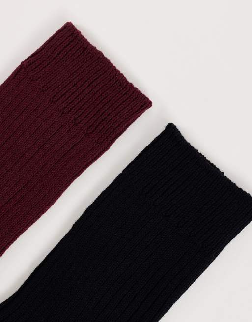 Topshop Sophie 2 pack twisted yarn sock in black and burgundy, 2 of 3