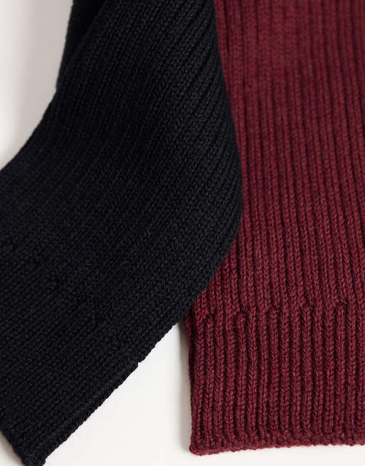 Topshop Sophie 2 pack twisted yarn sock in black and burgundy, 3 of 3