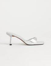 Topshop Sophie asymmetric mid heel mule in silver