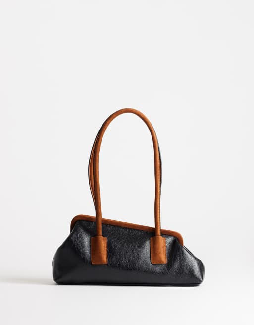 Topshop Sophie borsa a spalla media angolare nera e color cuoio, 1 di 4