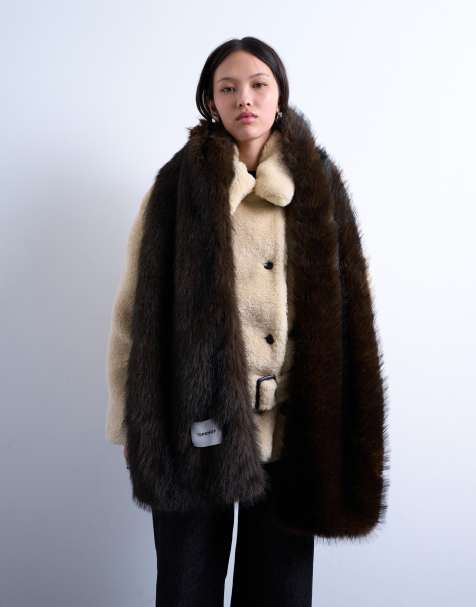 Topshop Sophie faux fur scarf in chocolate - view 1