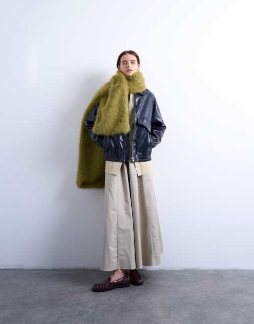 Topshop Sophie faux fur scarf in green