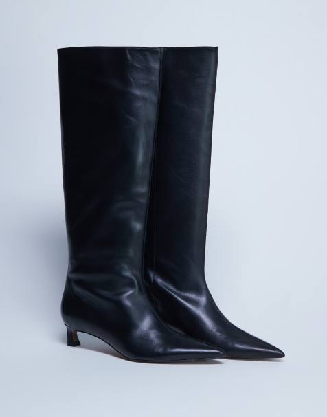 Topshop - Sophie - Kniehoge laarzen van premium leer met puntige neus in zwart - view 1