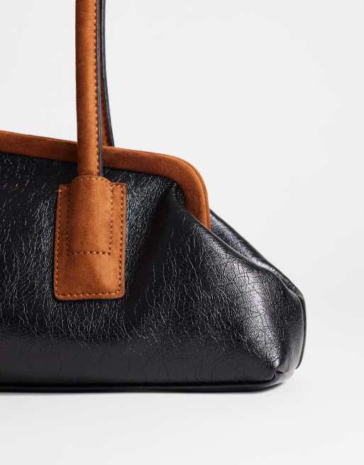 Topshop Sophie medium angular shoulder bag in black and tan, 2 of 4