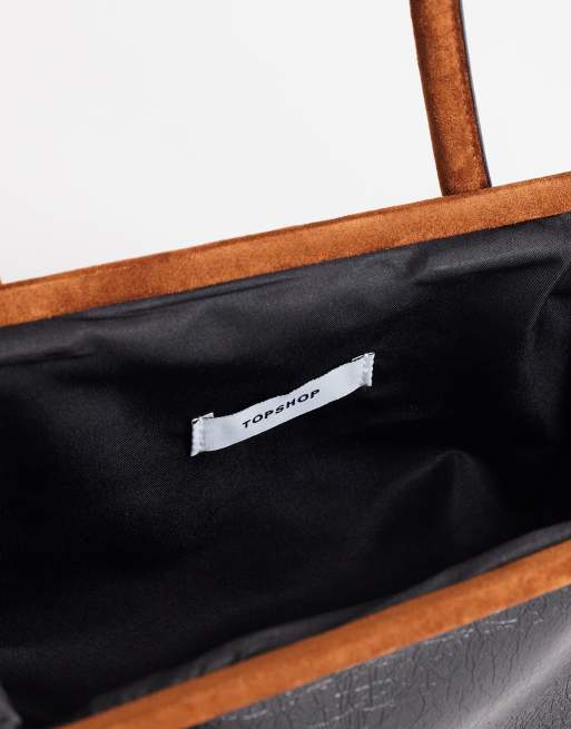 Topshop Sophie medium angular shoulder bag in black and tan, 3 of 4