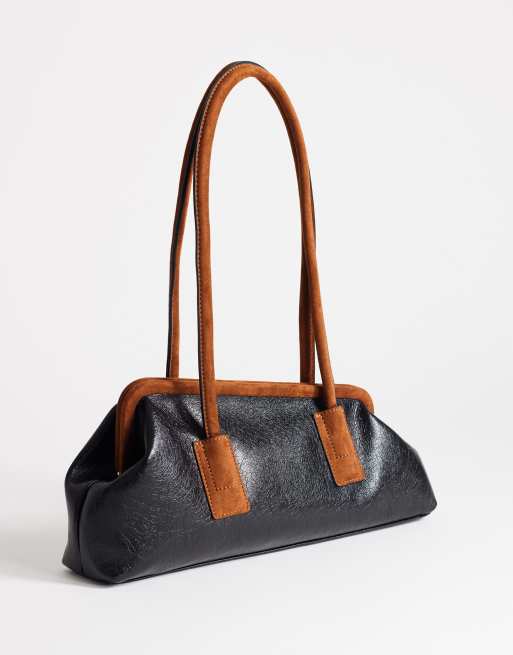 Topshop Sophie medium angular shoulder bag in black and tan, 4 of 4