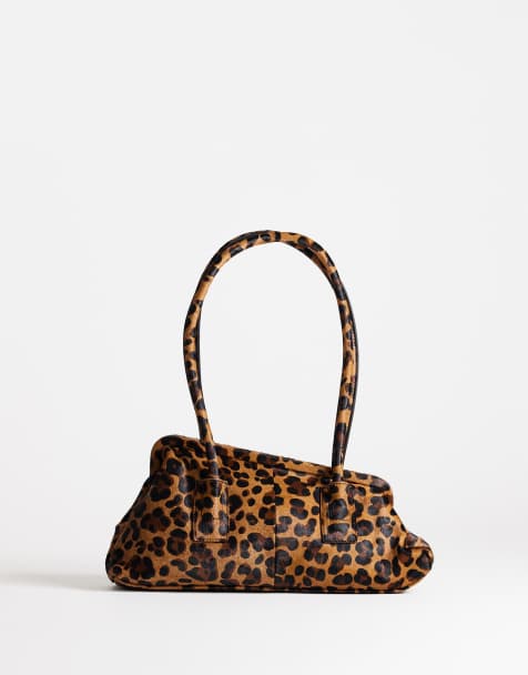 Topshop Sophie medium hair on real leather angular shoulder bag in leopard print - view 1