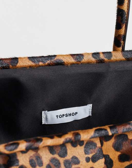 Topshop Sophie medium hair on real leather angular shoulder bag in leopard print, 4 of 4