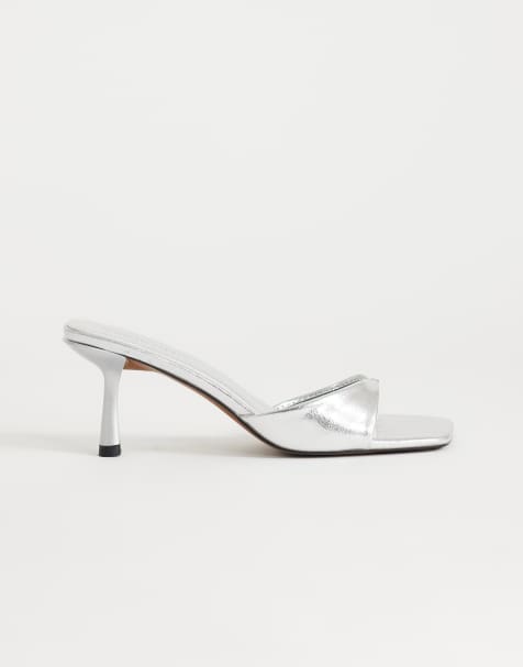 Topshop - Sophie - Mules asymétriques à talon mi-haut - Argenté - view 1