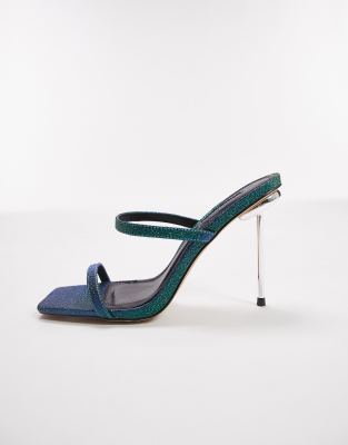 Topshop - Sophie - Mules in Blau mit Absatz und Riemchendesign