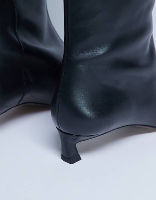 Topshop - Sophie Premium - Knæhøje sorte støvler i læder med spids tå, 4 af 4