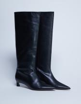 Topshop Sophie Premium leather point toe knee high boot in black