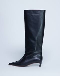Sophie Premium leather point toe knee high boot in black