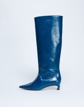 Topshop Sophie Premium leather point toe knee high boot in blue